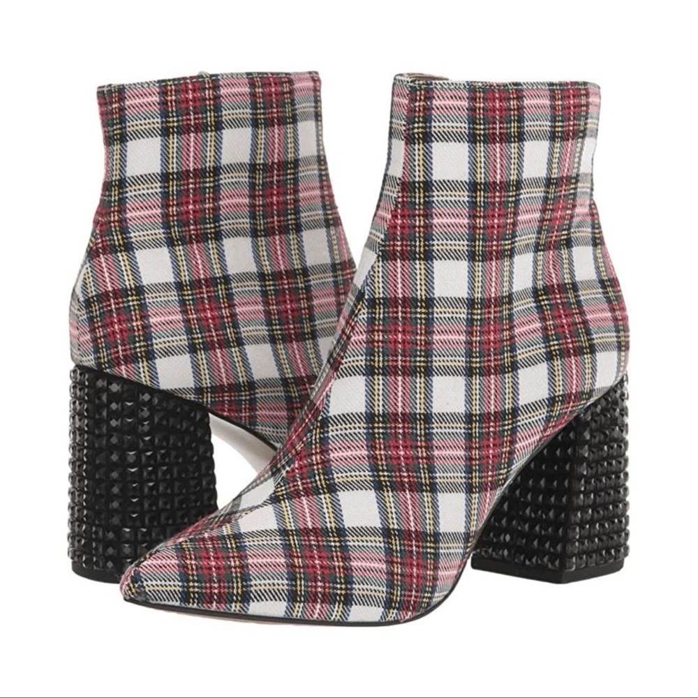 Betsey Johnson Kassie Red White Plaid Boots